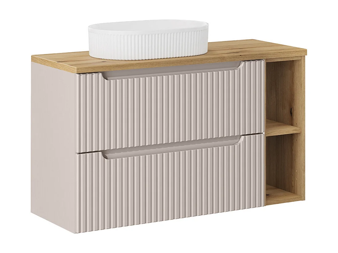 Enkele wastafel 100cm 2 laden 2 nissen Riva Kasjmier en Hout