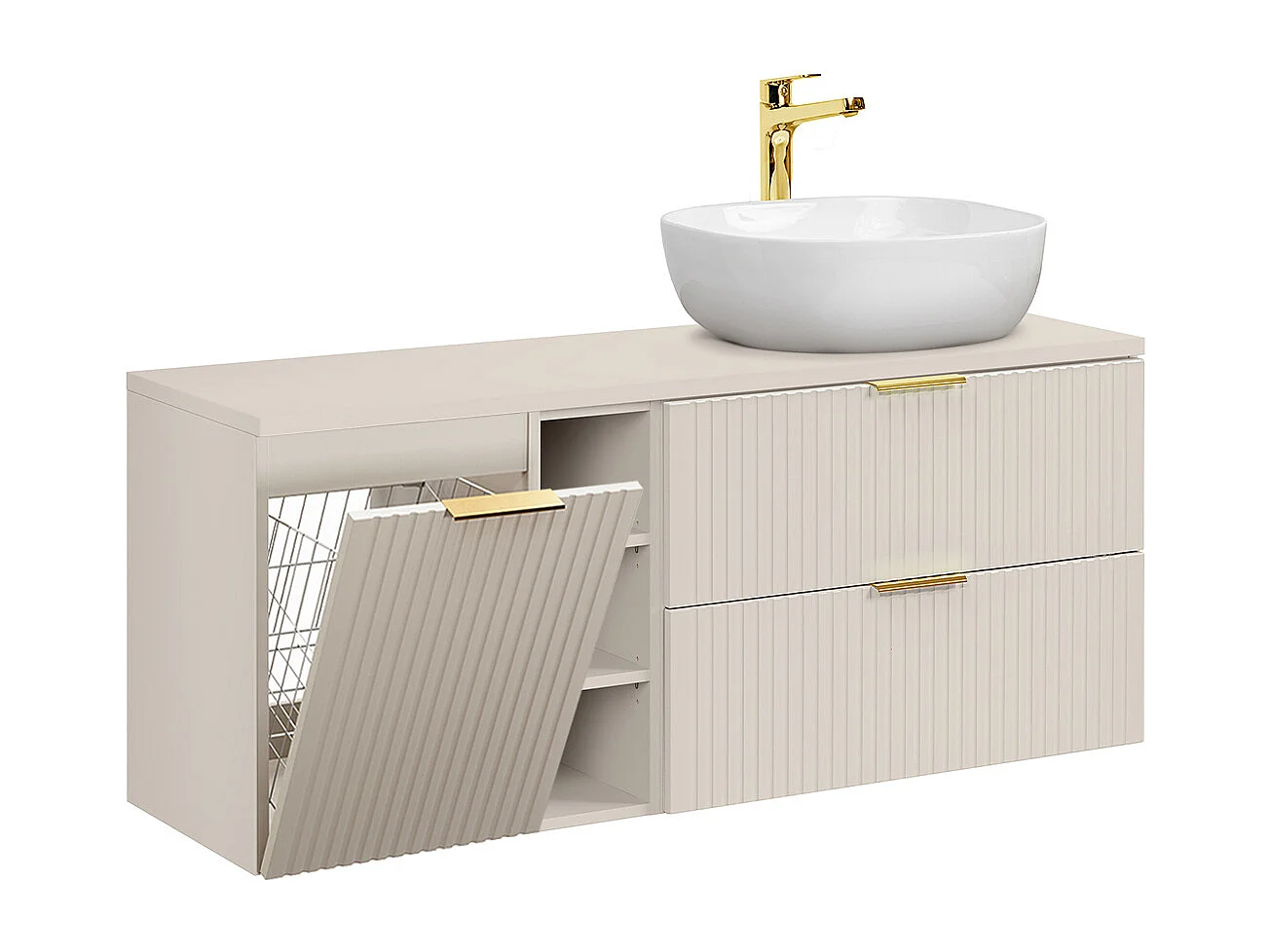 Enkele wastafel 140cm 3 nissen wasmand Adriel Cachemire