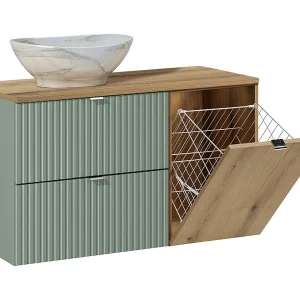 Enkele wastafel 100cm wasmand Jade Groen en Hout Enkele wastafel 100cm wasmand Jade Groen en Hout