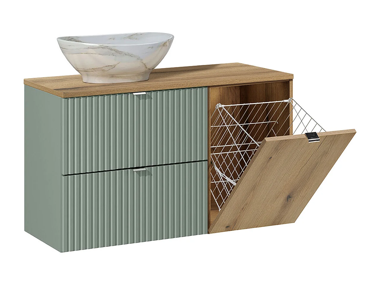 Enkele wastafel 100cm wasmand Jade Groen en Hout