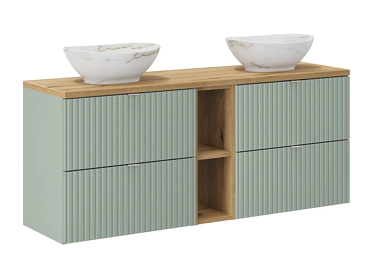 Dubbele wastafel 140cm 4 lades 2 nissen Jade Groen en Hout