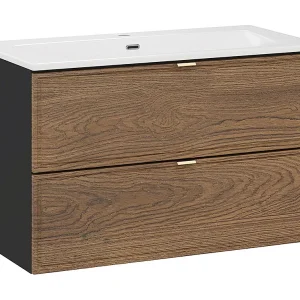 Elena 80cm enkele wastafel Hout en zwart Elena 80cm enkele wastafel Hout en zwart