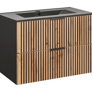 Enkele wastafel 80cm Gaia Hout en Zwart Zwarte wastafel Enkele wastafel 80cm Gaia Hout en Zwart Zwarte wastafel