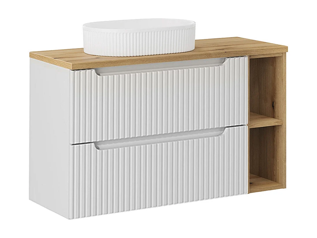 Enkele wastafel 100cm 2 laden 2 nissen Riva Wit en Hout