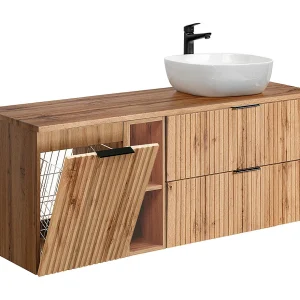 Enkele wastafel 140cm 2 nissen wasmand Adriel Wood Enkele wastafel 140cm 2 nissen wasmand Adriel Wood