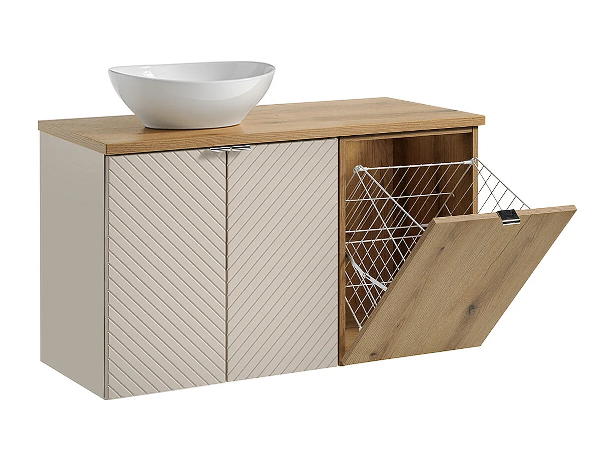 Enkele wastafel 100cm 2 deuren wasmand Manoa Cashmere en Hout