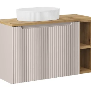 Enkele wastafel 100cm 2 deuren 2 nissen Riva Kasjmier en Hout Enkele wastafel 100cm 2 deuren 2 nissen Riva Kasjmier en Hout