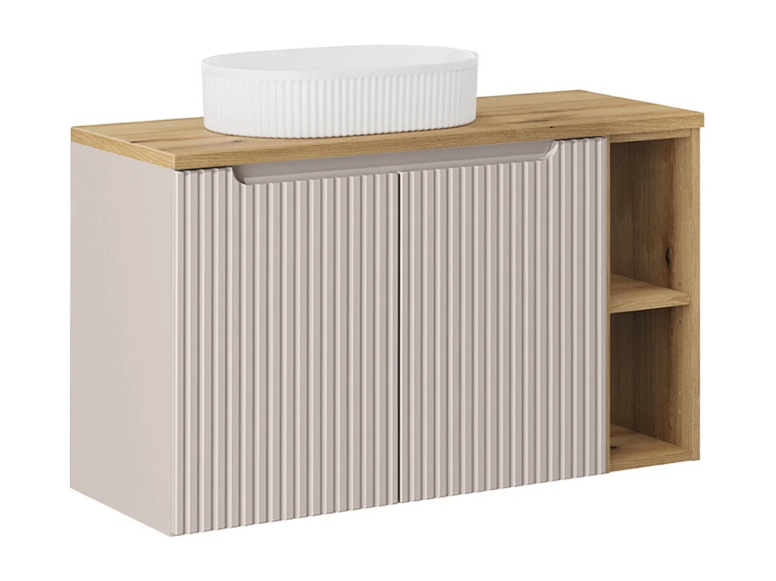 Enkele wastafel 100cm 2 deuren 2 nissen Riva Kasjmier en Hout