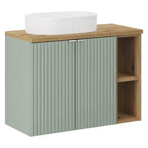 Enkele wastafel 80cm 2 deuren 2 nissen Jade Groen en Hout