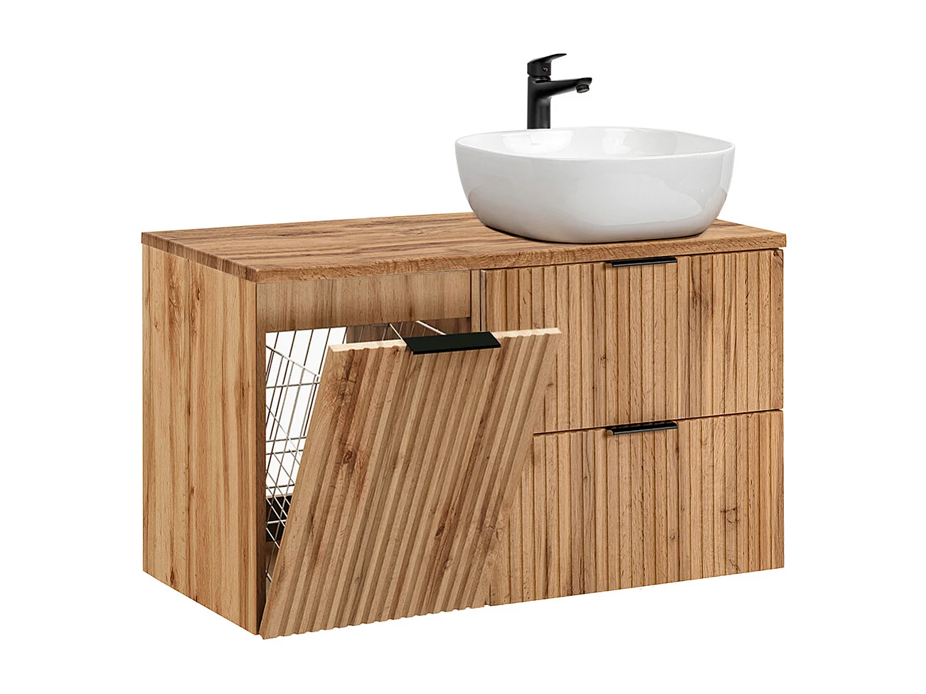 Enkele wastafel 100cm wasmand Adriel Wood