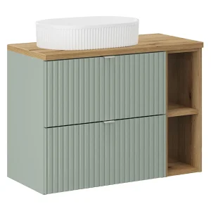 Enkele wastafel 80cm 2 lades 2 nissen Jade Groen en Hout