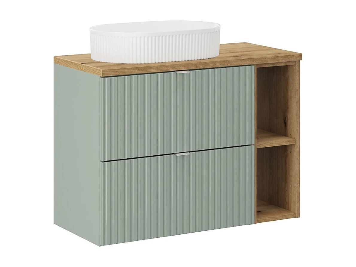 Enkele wastafel 80cm 2 lades 2 nissen Jade Groen en Hout