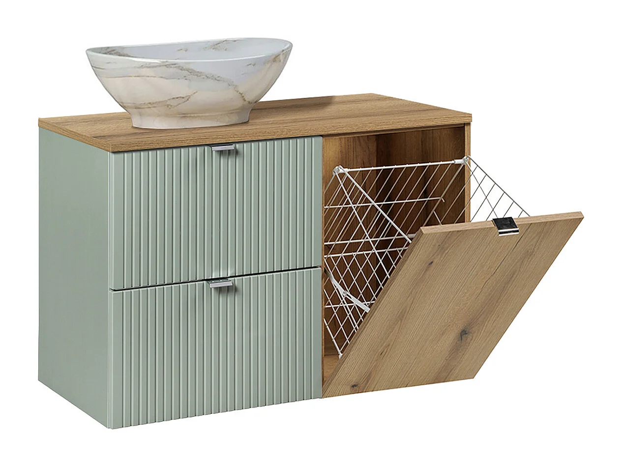 Enkele wastafel 90cm Jade Groen en Hout met wasmand