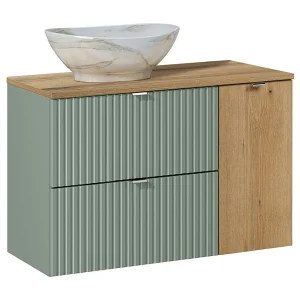 Enkele wastafel 90cm Jade Groen en Hout Enkele wastafel 90cm Jade Groen en Hout