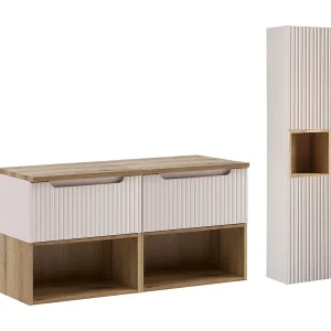 Ensemble onderbouw wastafel 120cm en kolom Riva Kasjmier en Hout Ensemble onderbouw wastafel 120cm en kolom Riva Kasjmier en Hout
