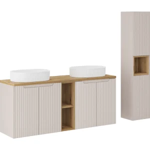 Ensemble meuble double vasque 140cm 4 portes 2 niches et colonne Riva Zwart en Hout Ensemble meuble double vasque 140cm 4 portes 2 niches et colonne Riva Zwart en Hout