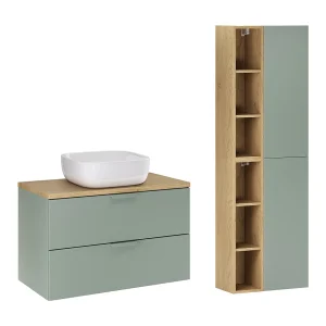 Ensemble meuble simple vasque 80cm et colonne Oria Vert mat Ensemble meuble simple vasque 80cm et colonne Oria Vert mat