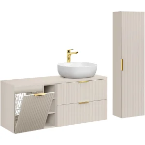 Enkele wastafel 140cm 3 nissen wasmand en sokkel Adriel Cachemire Enkele wastafel 140cm 3 nissen wasmand en sokkel Adriel Cachemire