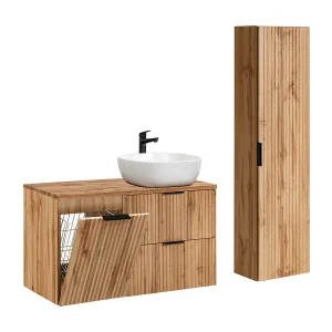 Enkele wastafel 100cm met waskorf en sokkel Adriel Wood Enkele wastafel 100cm met waskorf en sokkel Adriel Wood