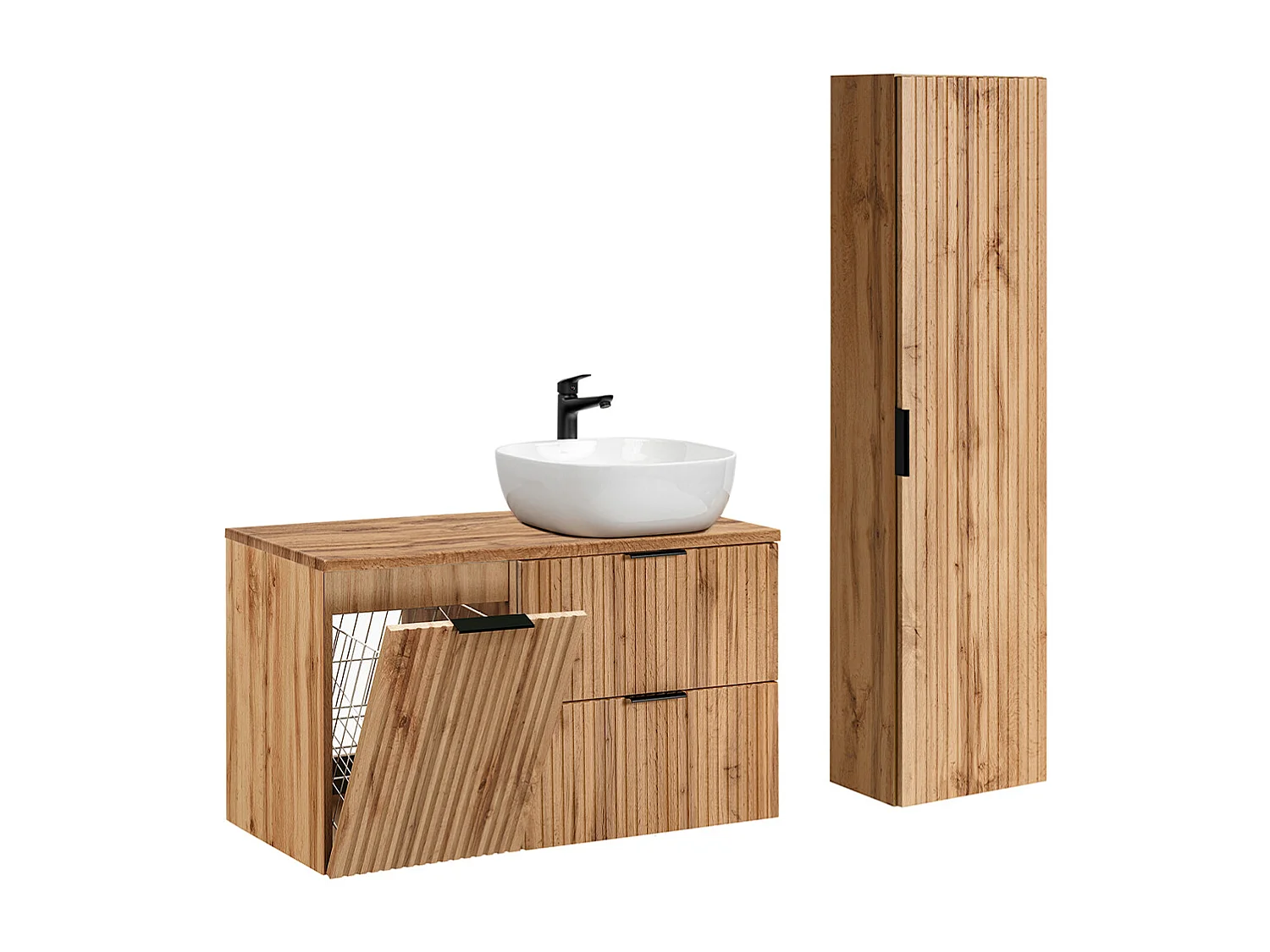 Enkele wastafel 100cm met waskorf en sokkel Adriel Wood