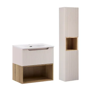 Ensemble meuble simple vasque encastrée 60cm en colonne Riva Cachemire Hout Ensemble meuble simple vasque encastrée 60cm en colonne Riva Cachemire Hout