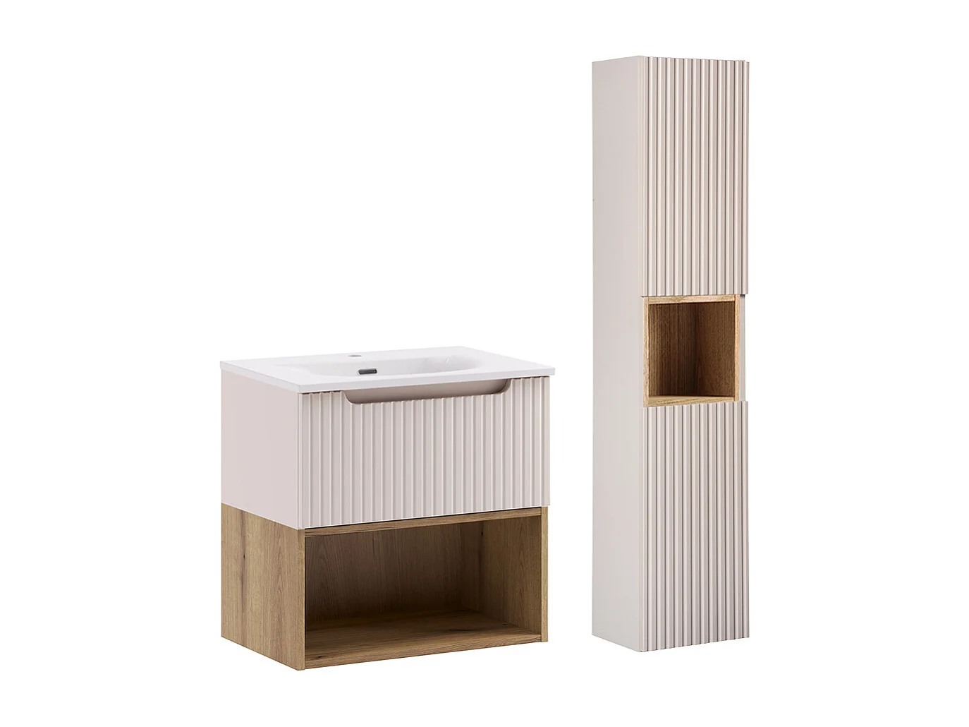Ensemble meuble simple vasque encastrée 60cm en colonne Riva Cachemire Hout