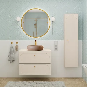 Enkele wastafel 80cm en sokkel Sanae zand beige Enkele wastafel 80cm en sokkel Sanae zand beige