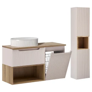Ensemble badmeubel enkele wastafel 100cm wasmand en kolom Riva Kasjmier en Hout Ensemble badmeubel enkele wastafel 100cm wasmand en kolom Riva Kasjmier en Hout