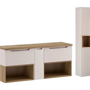 Ensemble onderbouw wastafel 140cm en kolom Riva Kasjmier en Hout Ensemble onderbouw wastafel 140cm en kolom Riva Kasjmier en Hout
