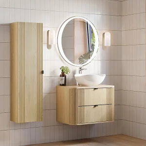 Ensemble meuble enkele wastafel 80cm en kolom Mila Hout