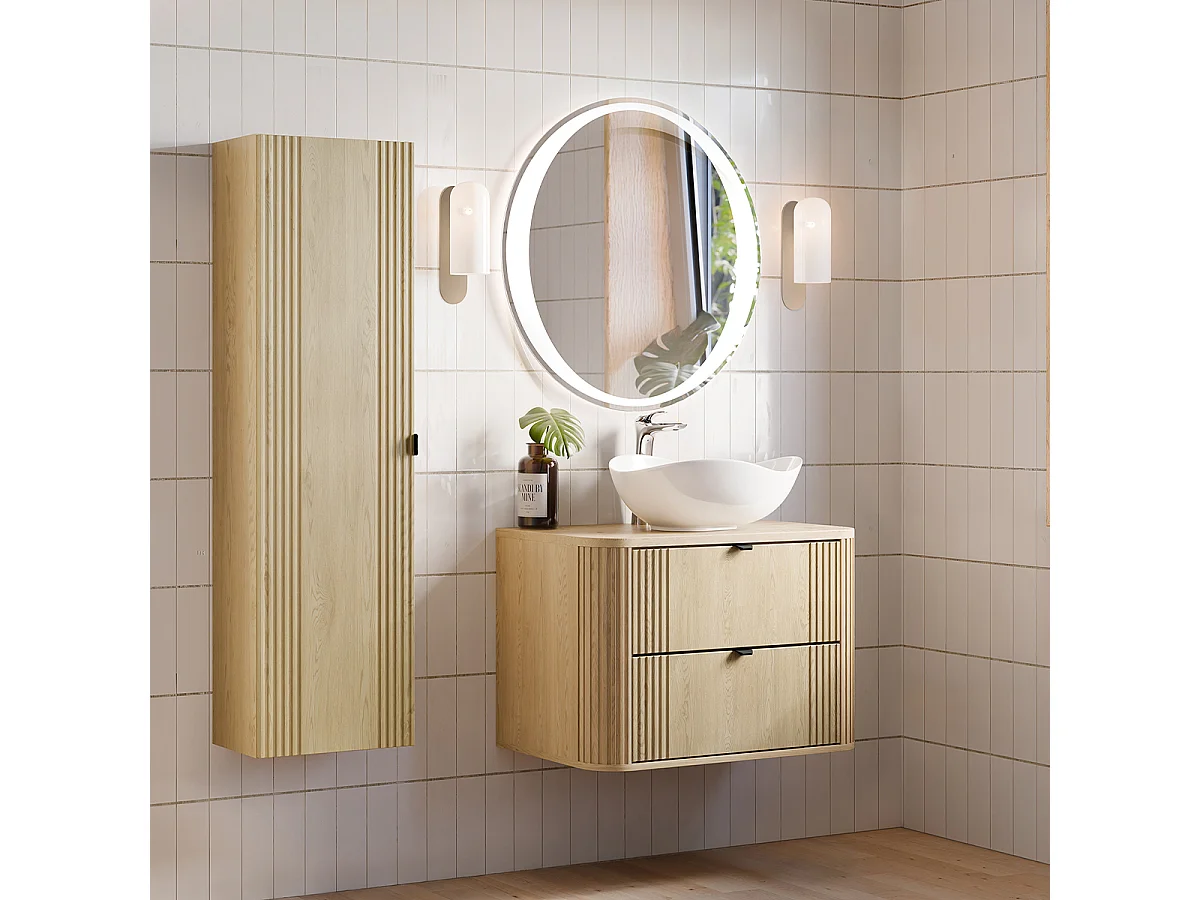 Ensemble meuble enkele wastafel 80cm en kolom Mila Hout