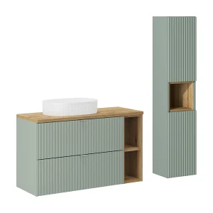 Enkele wastafel 100cm 2 laden 2 nissen en kolom Jade Groen en Hout Enkele wastafel 100cm 2 laden 2 nissen en kolom Jade Groen en Hout