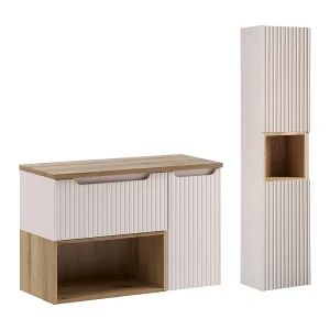 Ensemble onderbouw wastafel 90cm en kolom Riva Kasjmier en Hout Ensemble onderbouw wastafel 90cm en kolom Riva Kasjmier en Hout