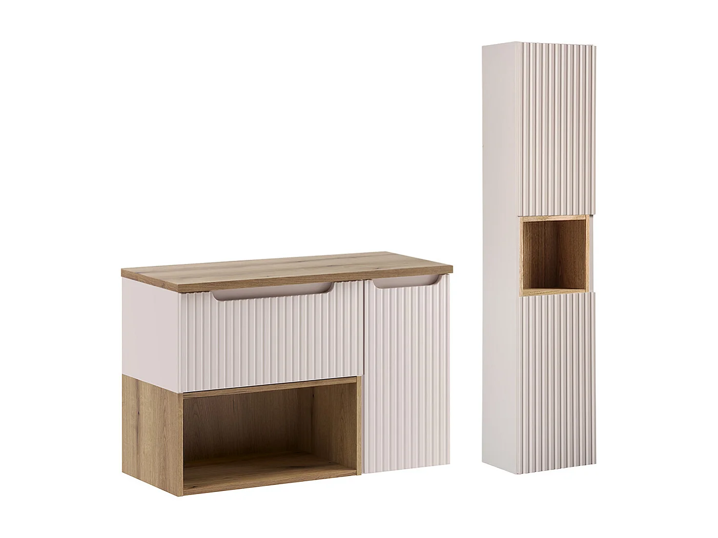 Ensemble onderbouw wastafel 90cm en kolom Riva Kasjmier en Hout
