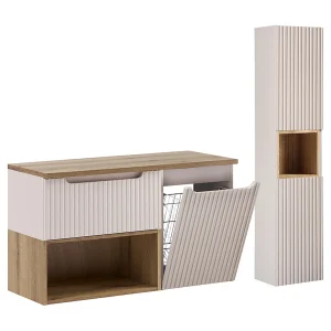 Ensemble onderbouw wastafel 100cm wasmand en kolom Riva Kasjmier en Hout Ensemble onderbouw wastafel 100cm wasmand en kolom Riva Kasjmier en Hout