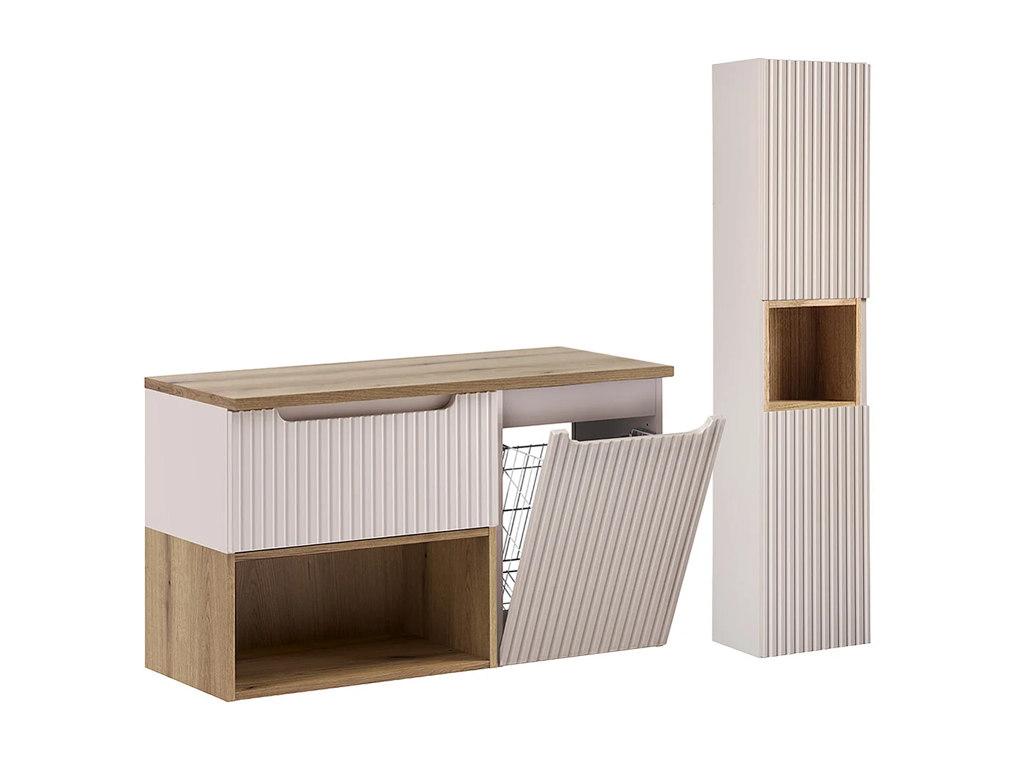 Ensemble onderbouw wastafel 100cm wasmand en kolom Riva Kasjmier en Hout