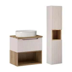 Ensemble meuble simple vasque 60cm en colonne Riva Cachemire Hout Ensemble meuble simple vasque 60cm en colonne Riva Cachemire Hout