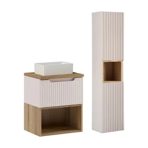 Ensemble meuble simple vasque 50cm en colonne Riva Cachemire Hout