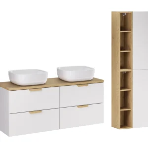 Ensemble meuble double vasque 120cm et colonne Oria Blanc mat Ensemble meuble double vasque 120cm et colonne Oria Blanc mat