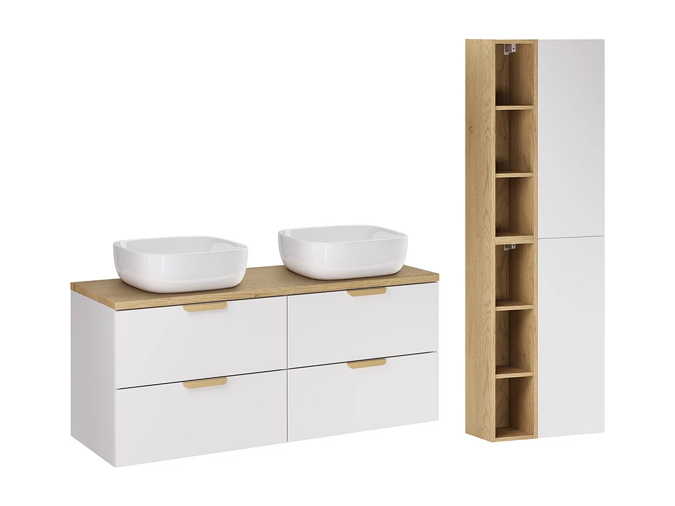 Ensemble meuble double vasque 120cm et colonne Oria Blanc mat