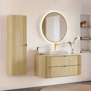 Ensemble meuble enkele wastafel 120cm en kolom Mila Hout