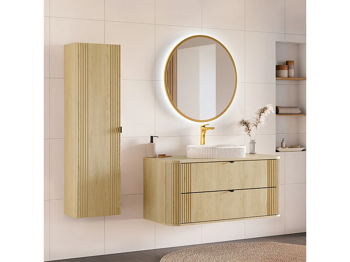 Ensemble meuble enkele wastafel 120cm en kolom Mila Hout