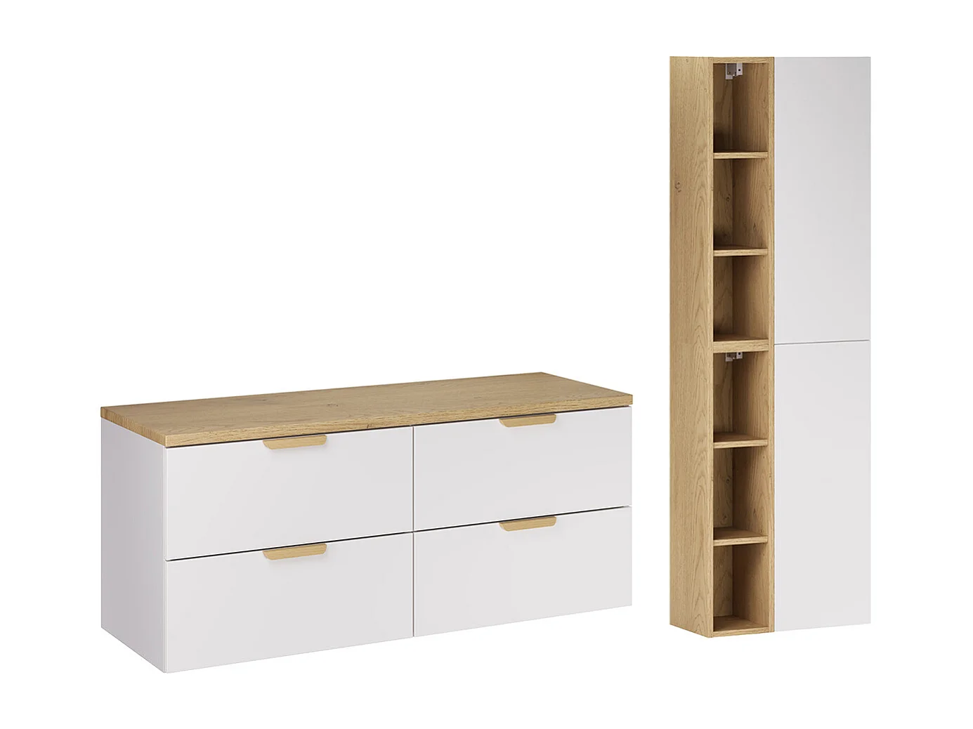 Ensemble meuble sous-vasque 120cm et colonne Oria Blanc mat