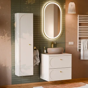 Enkele wastafel 60cm en sokkel Sanae zand beige Enkele wastafel 60cm en sokkel Sanae zand beige
