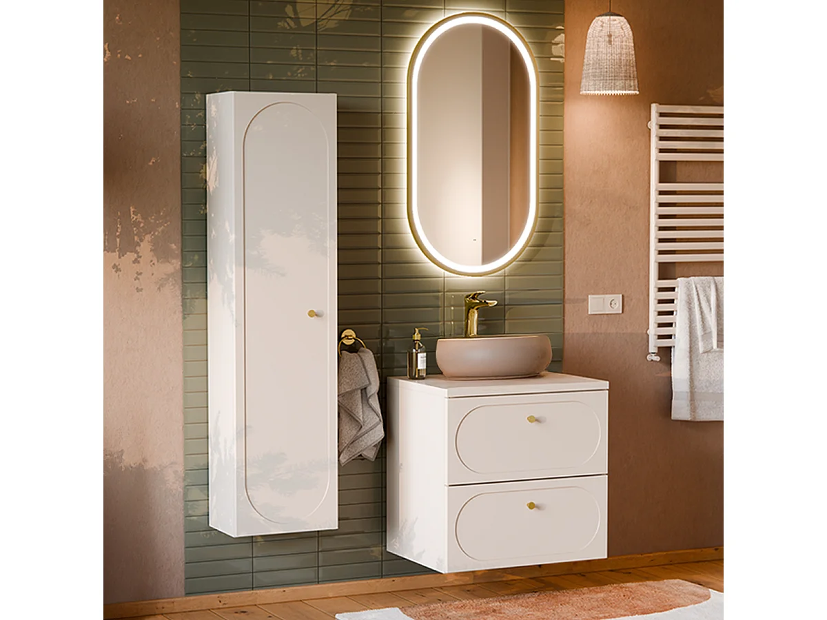 Enkele wastafel 60cm en sokkel Sanae zand beige