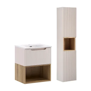 Ensemble meuble simple vasque encastrée 50cm en colonne Riva Cachemire Hout Ensemble meuble simple vasque encastrée 50cm en colonne Riva Cachemire Hout