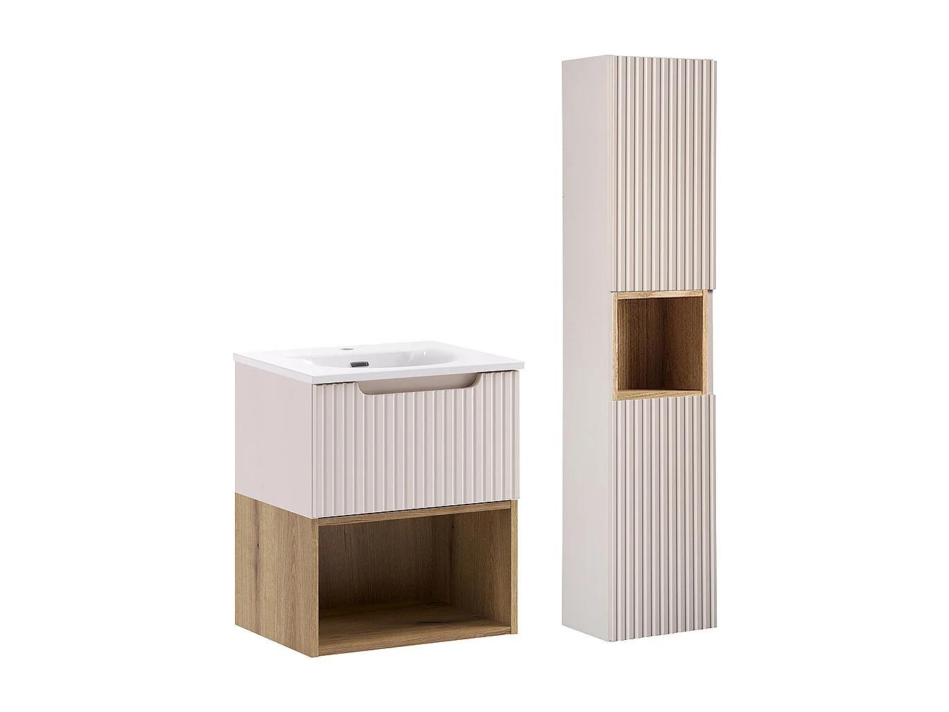 Ensemble meuble simple vasque encastrée 50cm en colonne Riva Cachemire Hout
