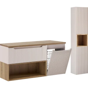 Ensemble onderbouw wastafel 120cm wasmand en kolom Riva Kasjmier en Hout Ensemble onderbouw wastafel 120cm wasmand en kolom Riva Kasjmier en Hout
