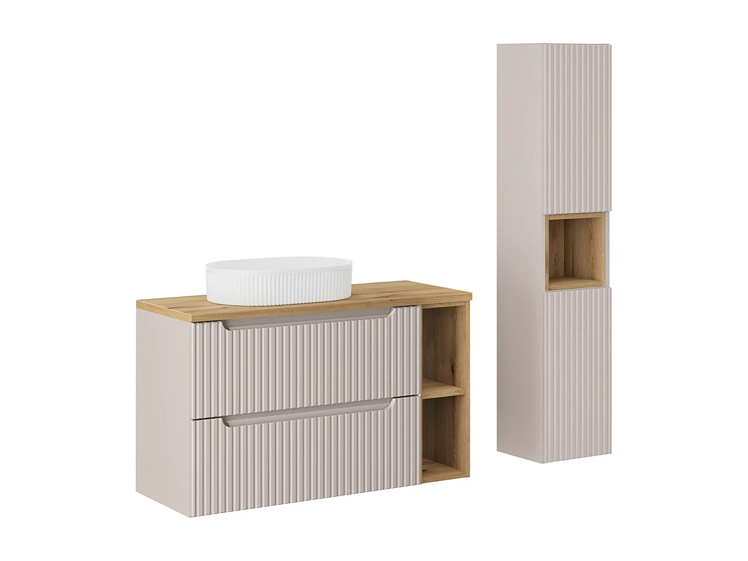 Ensemble meuble simple vasque 100cm 2 tiroirs 2 niches et colonne Riva Kasjmier en Hout