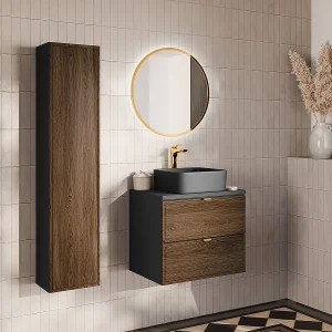 Elena enkel wastafelmeubel 60cm met sokkel en spiegel Hout en zwart Elena enkel wastafelmeubel 60cm met sokkel en spiegel Hout en zwart